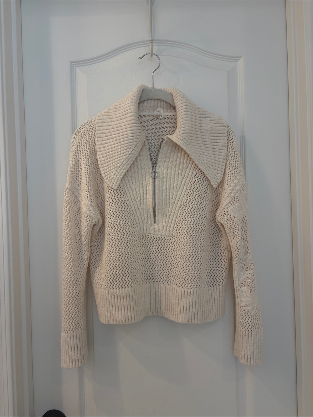 Daily Practice Cream Half-Zip Open-Knit Women's Sweater